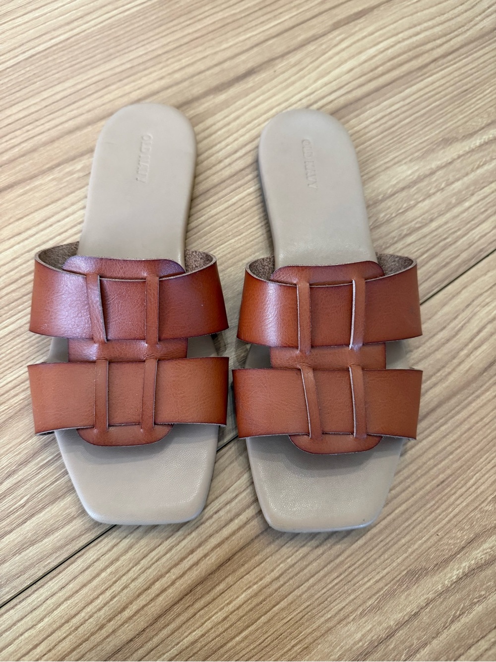 Old Navy Brown Leather Double-strap Slide Sandals